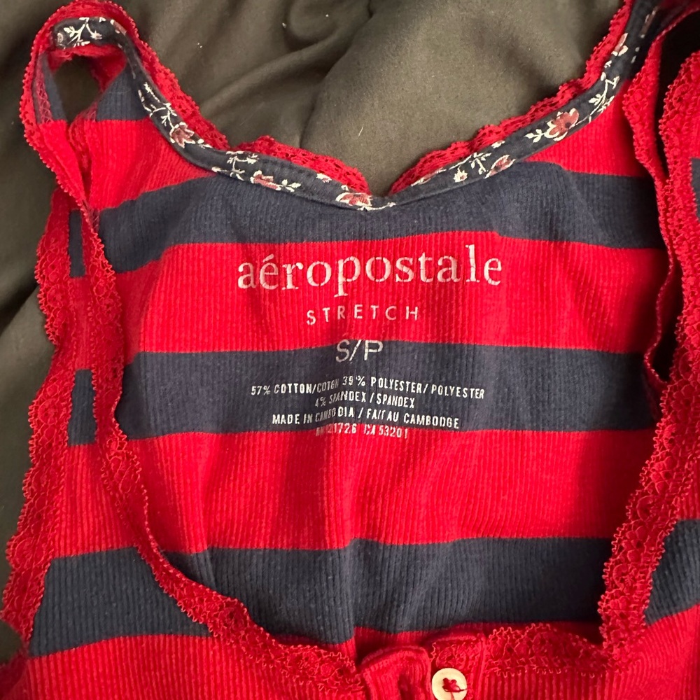 Aeropostale Red and Navy Striped Stretch Top --Women's Small - Picture 2 of 5